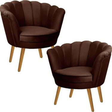Imagem de Kit Duas Poltronas Pétala em Sued Premium Marrom - Sua Casa Decorações