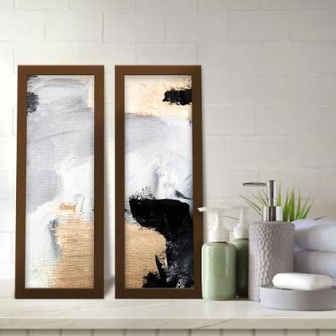 Imagem de Kit 2 Quadros Decorativos Lavabo Abstrato Pinceladas Dourado Branco Ci