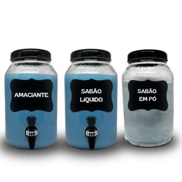 Imagem de Kit para lavanderia 2 recipientes com torneira sabão liquido e amacian