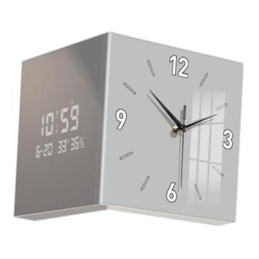 Imagem de WeiLaiKeQi Relógio de canto Ornamento Montagem de parede ângulo Relógio Presentes de parede Relógio quadrado para sala de estar quarto de cozinha quarto quarto, Cinza