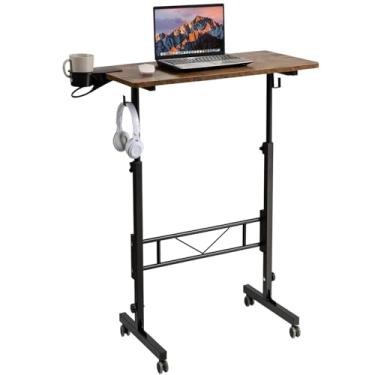 Imagem de SIDUCAL Mesa de pé portátil com altura ajustável, mesa de pé móvel com rodas, mesa de computador pequena para caminhada, mesa com rodinhas para ficar em pé ou sentado, marrom rústico