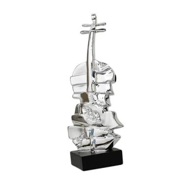 Imagem de XLWLLNJ Violin Sculpture Resin Fatuine Presente romântico Decoração de música Estátua Art Ornament for Office Bookshelf Coffee Table, Prata