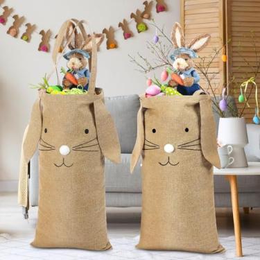 Imagem de Sweetude 2 sacos de Páscoa para presentes, sacos com alça de 75 x 40 cm, sacos reutilizáveis de aniagem para coelhinho da Páscoa para caça aos ovos de Páscoa, suprimentos para lembrancinhas de festa