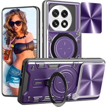 Imagem de Ephoou Capa protetora para OnePlus 13 de 6,8 polegadas com suporte de anel magnético, capa resistente à prova de choque de grau militar com capa de lente de câmera deslizante para OnePlus 13 JS-roxo
