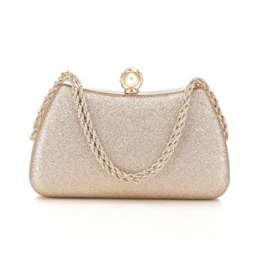 Imagem de Inkfew Bolsas clutch femininas brilhantes para casamento prata clutch bolsa transversal com corrente, festa de formatura de casamento clube, Champanhe