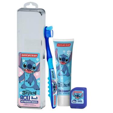 Imagem de Estojo Stitch Escolar Viagem Prático Fio Dental Gel dental e escova de