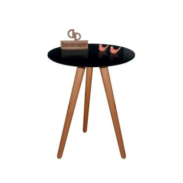 Imagem de Mesa De Canto Pés Palito Amadeirado Com Tampo Vidro 50cm Preto 50cm