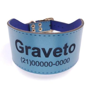 Imagem de Coleira Galgos Identificação em Couro Natural, nome e Telefone gravado