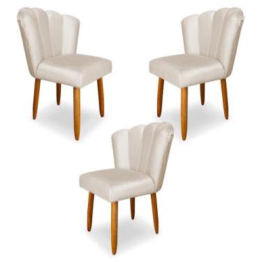 Imagem de Kit 3 Cadeiras de Jantar Pétala Estofada Pés Palito Veludo Bege - Mont