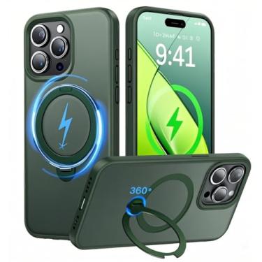 Imagem de 【Nova atualização de 2024】Suporte magnético de titânio giratório de 360° para iPhone 15 Pro [à prova de choque de grau militar de 16 pés] [apto para MagSafe] Capa de telefone translúcida fosca para