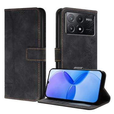 Imagem de Luksinlong Capa carteira para Xiaomi Poco X6 Pro 5G, capa protetora de couro PU flip com suporte para cartão e fivela magnética para Redmi K70E 5G capa - preta