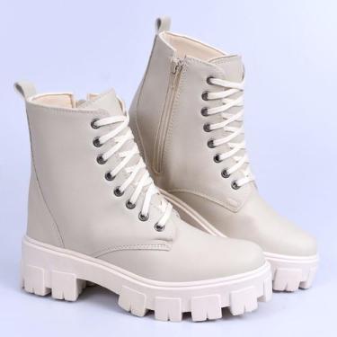 Imagem de Coturno Feminino Tratorada Leve Bota Sola Leve PelePincel, Off, White,
