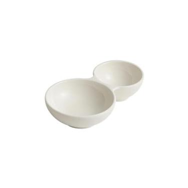 Imagem de Prato de molho de grade dupla de cerâmica branca pura, molho quente panela de churrasco prato de molho criativo - prato de grade dupla de cabaça