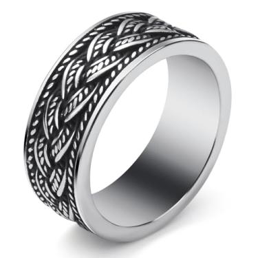 Imagem de SOBHART Anéis Viking de aço inoxidável viking nórdicos runas lobo corvo árvore da vida anel joia para homens mulheres tamanho 7/8/9/10/11/12/13, Sem pedra preciosa