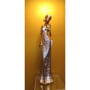 Imagem de Estatua africana prateada de resina decorativo 28cm - Zona Livre