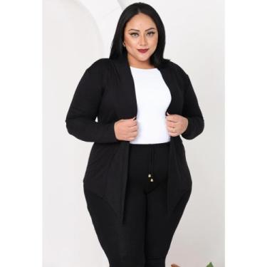 Imagem de Blusa Manga Longa Cardigan Feminina Senhora Moderna - PMQ, Preto, GG