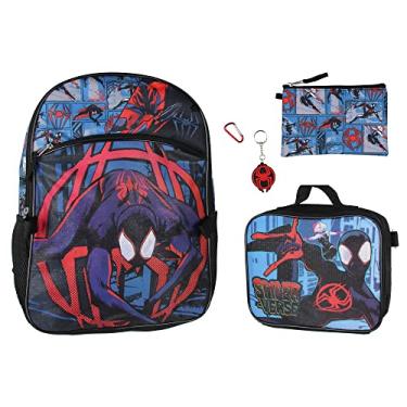 Imagem de Mochila Homem-Aranha Miles Morales Lancheira Chaveiro Porta-lápis Mosquetão Conjunto de 5 peças, Azul, One Size