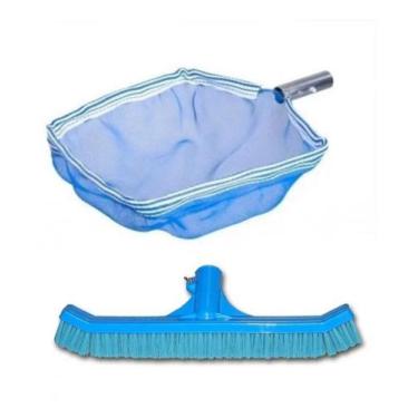 Imagem de Kit Peneira Papa Tudo E Escova Curva Piscinas - RR PISCINAS
