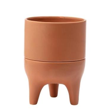 Imagem de Napco Imports Vaso de flores suculentas para plantas internas e externas com pires com pés 14 cm laranja de cerâmica