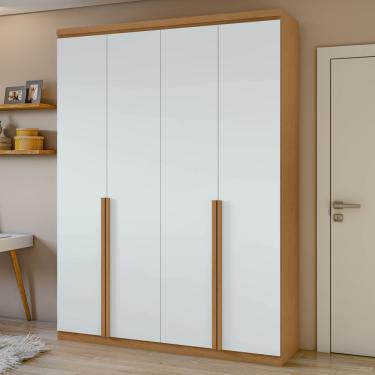 Imagem de Guarda-roupa Solteiro Alonzo 4 Portas 2 Gavetas 100% Mdf Amêndoa Clean/branco -