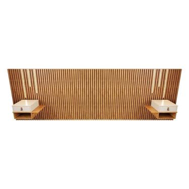 Imagem de Cabeceira King Ripada Quarto Manila 2 Mesas E Led Nature/perola Nature/perola