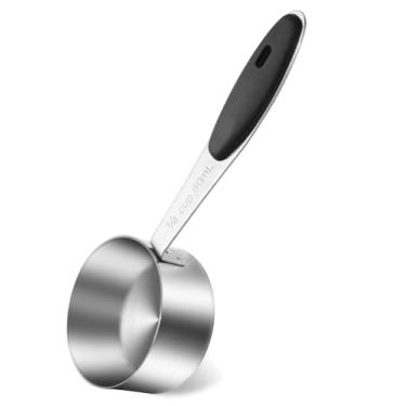 Imagem de Copo medidor de 1/4 xícara, colher de copo de aço inoxidável com alça de silicone preto, utensílios de cozinha para cozinhar, 60 ml