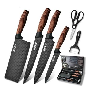 Imagem de Conjunto de Facas em Aço Inox, 6 Peças, Cabo Reforçado, com Descascador, Tesoura e Cutelo para Carne e Legumes