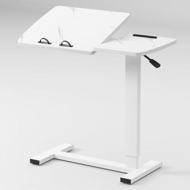 Imagem de Mesa de cama, mesa de cama com rodas, mesa móvel multifuncional para cama de hospital – para computador, parte superior inclinada, perna dobrável, estação de trabalho, laptop, mesa ajustável