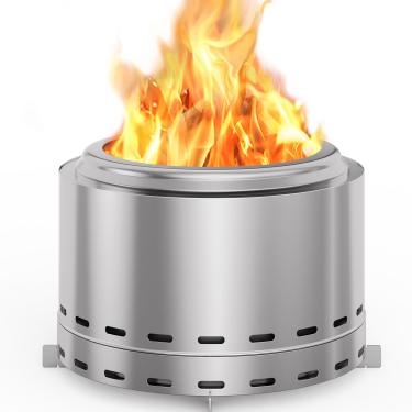 Imagem de ROOMTEC Fogueira externa sem fumaça de 68,5 cm, fogão de aço inoxidável com suporte, bandeja de cinzas removível e bolsa portátil, lareiras a lenha de fácil limpeza, fogueira externa para quintal,