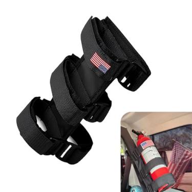 Imagem de Zikefest Suporte de extintor de incêndio com barra de rolagem, alça de montagem ajustável com padrão de bandeira dos EUA, compatível com Jeep Wrangler Unlimited CJ YJ TJ LJ JK JKU JL JLU, Polaris