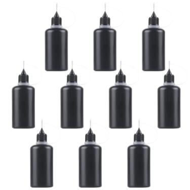Imagem de Joyangy Pacote com 10 frascos aplicadores de ponta de precisão de 30 ml, frascos de plástico preto com pontas de agulha de metal para cola/tinta/epóxi, artesanato DIY e fabricação de modelos