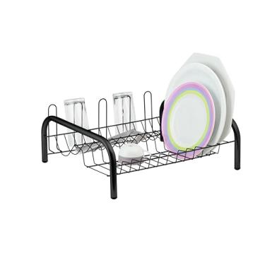 Imagem de Escorredor de Louça Preto 12 Pratos 05 Copos Espaço Lateral para Talher Organizção Cozinha