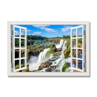 Imagem de NHLDZYH Quadro sobre tela janela. Quadro de janela com paisagem. Imagem natureza em tela. Quadros de decoração de sala moderna. (Cascata salpicando 10). 80 x 120 cm. Sem moldura