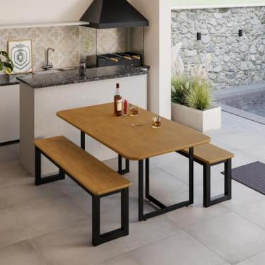 Imagem de Conjunto de Mesa Imperatriz 2 bancos Industrial Pé Ferro Vintage Amade