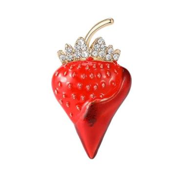 Imagem de Dreuyet Broche de morango para mulheres strass vermelho broche de morango bonito esmalte fruta lapela pinos delicados elegantes Natal casamento aniversário feriado decoração joias, Middle, Strass