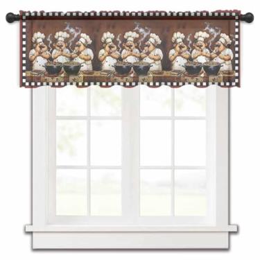 Imagem de Cortina transparente Red Kitchen Chefs sanefs, para janelas de cozinha, preto, branco, xadrez, desenho animado, estilo country, tratamentos de janela, bolso de haste, saia curta para sala de estar