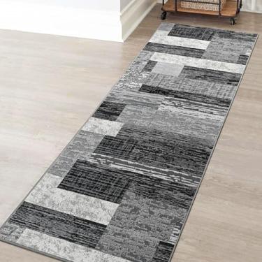 Imagem de FlyDOIT Tapete geométrico moderno de patchwork, tapetes cinza para sala de estar, coleção Rockwood, tapetes internos para quarto, decoração de chão para entrada, sala de jantar, escritório, berçário