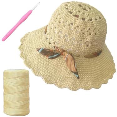 Imagem de SHENJILL Kit de crochê para iniciantes com fio de crochê feminino chapéu de palha de sol kit de tricô para adultos, kits de fios fáceis de iniciar, para crochê, instruções fáceis de seguir (branco