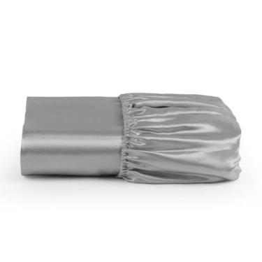 Imagem de Lençol Avulso Com Elástico Casal Padrão Cetim Seda Cinza
