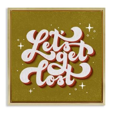 Imagem de Stupell Industries Let's Get Lost Retro Lettering Gold Framed Floater Canvas Wall Art, design by Sarah Hickman, 18 x 18