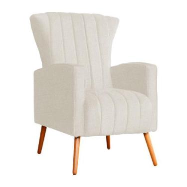 Imagem de Poltrona Decorativa Melinda Linho Bege Pés Madeira Mz Decor - Mazzero 
