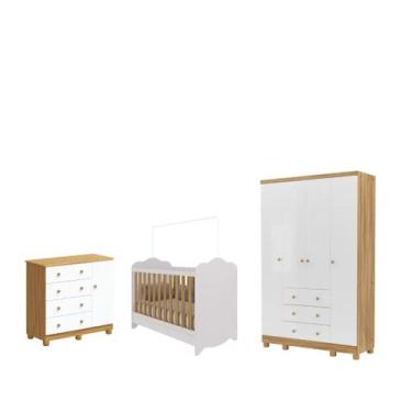Imagem de Quarto Completo Bebe Moveis Peroba Dorabelly Clara Jr MDF 4, Branco Am