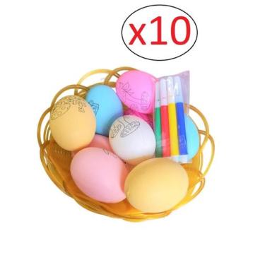 Imagem de Kit Cesta De Ovo Para Colorir Páscoa 100 Ovinhos + Canetinha - Lynx