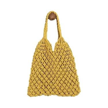 Imagem de Bolsa Tote de Palha Grande com Alças - Estilo Vintage para Praia e Com
