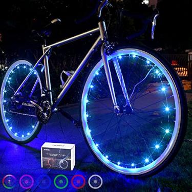 Imagem de DAWAY Luzes LED A01 para roda de bicicleta – Luzes brilhantes de raio de bicicleta (pacote com 2 luzes de pneu, azul), acessórios de decoração de luz de bicicleta à prova d'água de segurança, para