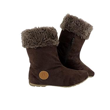 Imagem de Bota Feminina com Pelo Neve Lã 100% Pelo Dentro Inverno Rasteira LB101 Cor:1-Marrom-Marrom;Tamanho:34