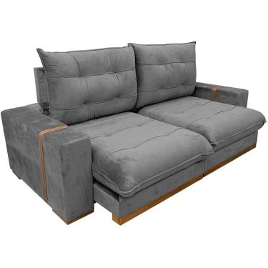 Imagem de Sofá Isabela com Molas Ensacadas 4 Lugares Retrátil e Reclinável 250cm Tecido Veludo Arpan Cor Cinza