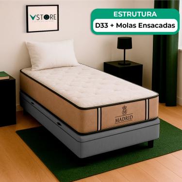 Imagem de Cama Box Baú e Colchão Madrid Molas V-Store 78x188x28