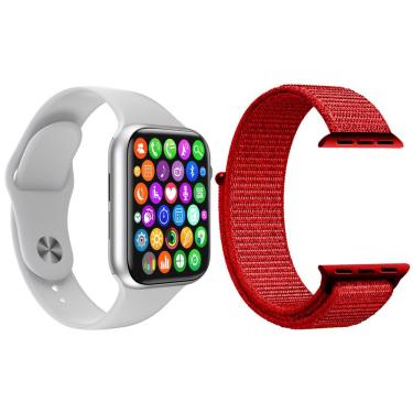 Imagem de Kit 1 Relógio Inteligente Smartwatch W34 S Branco Android Ios + 1 Pulseira Extra Nylon Vermelho