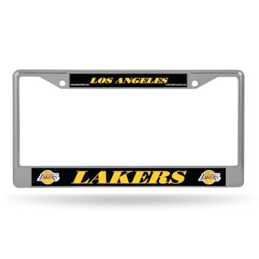 Imagem de Rico Industries NBA Basketball Los Angeles Lakers fundo preto 30,5 cm x 15,2 cm moldura cromada prata com inserções de decalque